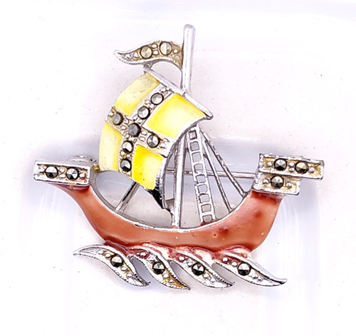Vintage galleon brooch enamel - galleon,