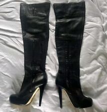 Topshop  Barley2 black real leather over knee thigh boots - UK 5/EU 38