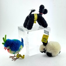 lot of 3 rare vintage STEIFF Miniature POODLE RABBIT POM POM BIRD stuffed bear