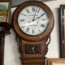 Victorian-era drop dial wall clock.  signed "R.H. PHILLIPPS. CHESTERFIELD Inlay