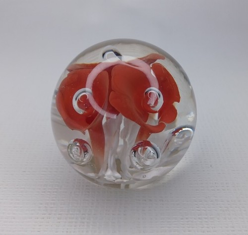 Round glass paperweight red - round,