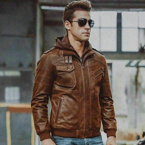 Mens biker vintage brown - mens,