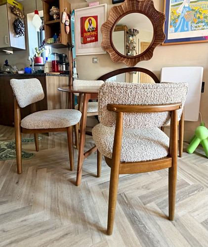 Round walnut dining table set - round,