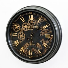 Beautiful 52cm Wall Clock Moving Gears Clock Black & Gold Roman Numerals