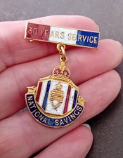 Vintage National Savings 30 Years Service Enamelled Brass Badge Fattorini & Sons