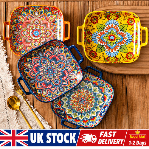 Square bohemian ceramic - bohemian, plate
