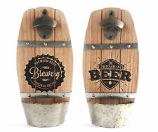 Wooden Wall Mounted Beer Barrel Keg Bottle Opener With Cap Catcher ~ Design Vary