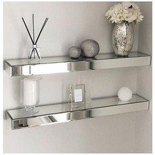 Silver Mirrored Glass Shelves Floating Wall Shelf Display Ladges Storage 40x15x5