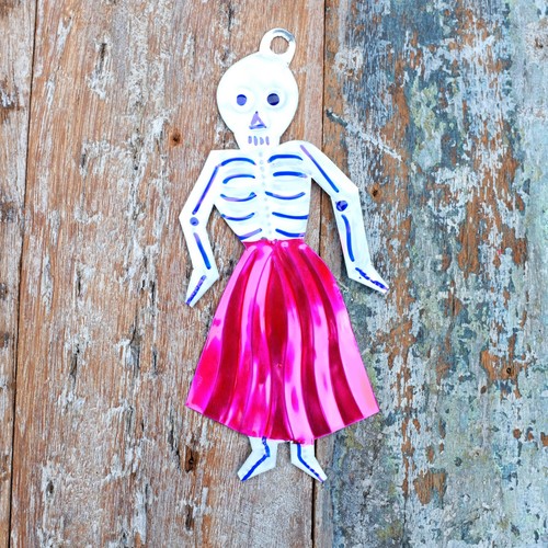 Mexican tin skeleton - tin, lady