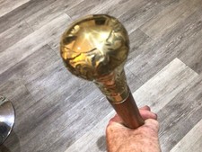 Walking Stick Lovely Wooden Pole With A Round Patterned Brass Handle