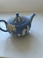 Wedgwood Jasperware Vintage Teapot in the classic pale blue color with white
