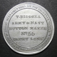 Advertising medalet - Biddell button maker London + Cokayne ticket 1907 WM 32mm
