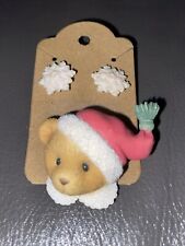 Enesco 1996 Cherished Teddies Sparkly Snowflake Earrings & Santa Bear Brooch Set