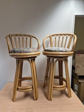 Pair of Vintage Bamboo Cane Boho Retro Tiki 1970s Bar Stools Boho Decor