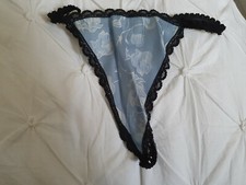 BNWT Wild Designs Pale Blue & Black Lace Trim G String Thong One Size/8-10