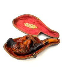 Antique Rare Austrian Sea Foam Amber Meerschaum Pipe 'Poseidon & Demeter" W/Case