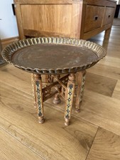 1930’s Egyptian Small Tea Table Brass Top With Egyptian Designs 31.5cm H 25cm