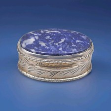 800 Silver and Blue Lapis Lazuli on Lid Snuff/Pill Box