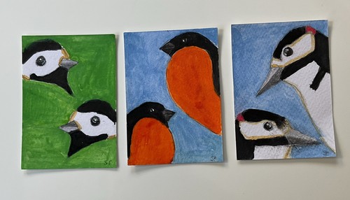 Aceo garden birds original - x,
