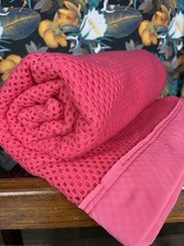 Vintage RASPBERRY PINK Waffle Honeycomb Weave Bed Throw Blanket Thermal 95x83”
