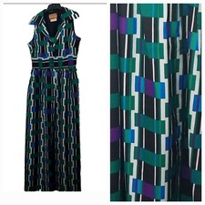 Laura Lee Size 16 Dress Vintage Maxi Dress Geometric Purple Green Black Long