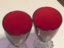Cranberry Pair Of Highly Decorative Based Goblet Style Glasses. VGC Unboxed