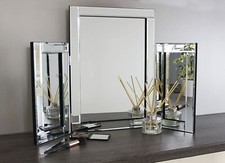 Large Glass Mirror Dressing Table Luxury Tri-Fold Dressing Vanity Free Standing