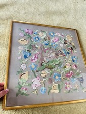 Stuning Vintage Hand Made Floral Mystical Silk Embroidery Picture artwork Framed
