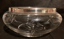 Cut Glass Vintage Silver Plated Rim Large Round Fruit Bowl 22cm Star Design 1930