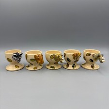 5x Hand Painted Animal Ceramic Egg Cups Zimbabwe Cheetah Zebra Rhino Hippo