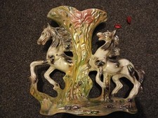 vintage Glazed double-horse decorative vase / centerpiece — iridescent glaze