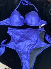 Agent Provocateur electric blue cut out bikini 34DD bra top high rise brief BREE