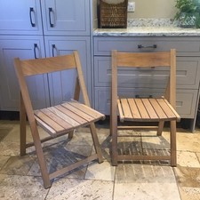 Pair Vintage Mid Century Wooden Slat Folding Chairs Dining Patio Garden Camping