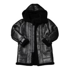 Men's B7 Flying Parka Shearling Black Sheepskin RAF Aviator Leather Coat Jacket