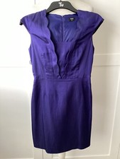 Oasis Size 8 Blue Shaped Square Neck Cotton Linen Blend Back Zip Dress