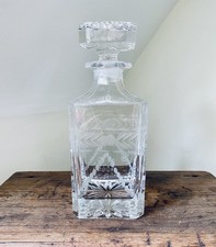 Quality Vintage Square Cut Crystal Whisky Decanter Heavy Excellent Condition 