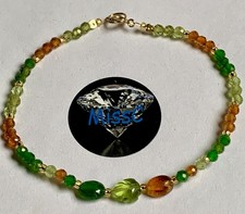 9CT GOLD PERIDOT, SPESSARTINE GARNET AND CHROME DIOPSIDE  FALL AUTUMN BRACELET