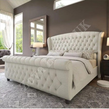 Tulip Bed Frame Plush Velvet Sleigh Wingedback Storage Bed Mattress 5FT 4FT6 6FT