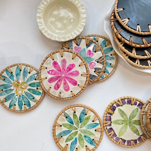 10cm rattan shell cup mat - 10cm,