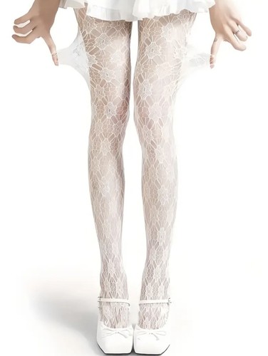 White tights floral one size - white,
