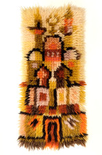 Vintage Small Swedish Wool Rya Rug Woven Handmade Vintage 1970s