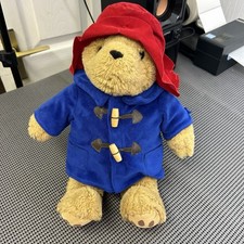 Vintage Paddington Bear Plush Toy Blue Coat Red Hat 14” Stuffed Teddy