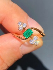 Stunning Antique Victorian natural emerald & Diamond Statement Ring 9ct Gold