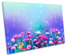 Blue Floral Flowers Modern CANVAS WALL ARTWORK Print Art
