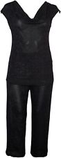 Black Silver Sparkly Cowl Neck Top And Pull On Trouser Matching Suit Ladies Plus