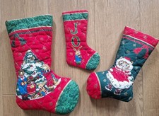 Vintage Quilted Christmas Stockings Animal set 3 red green cute kitsch cat