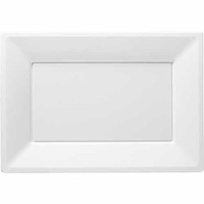 White Rectangular Reusable Plastic Serving Tray 32cmx23cm - Pack of 3