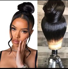 30 Inch Natural Black 360 Lace Front Straight Human Hair Wigs HD Transparant...