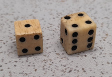 2 Antique Bone Dice approx 8mm Small Dice Hand Made 18th or 19th Century Vintage