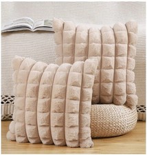 2x Faux Fur Cushion Covers Taupe Soft Plush Fluffy Pillow Case 40x40cm Camel NEW
